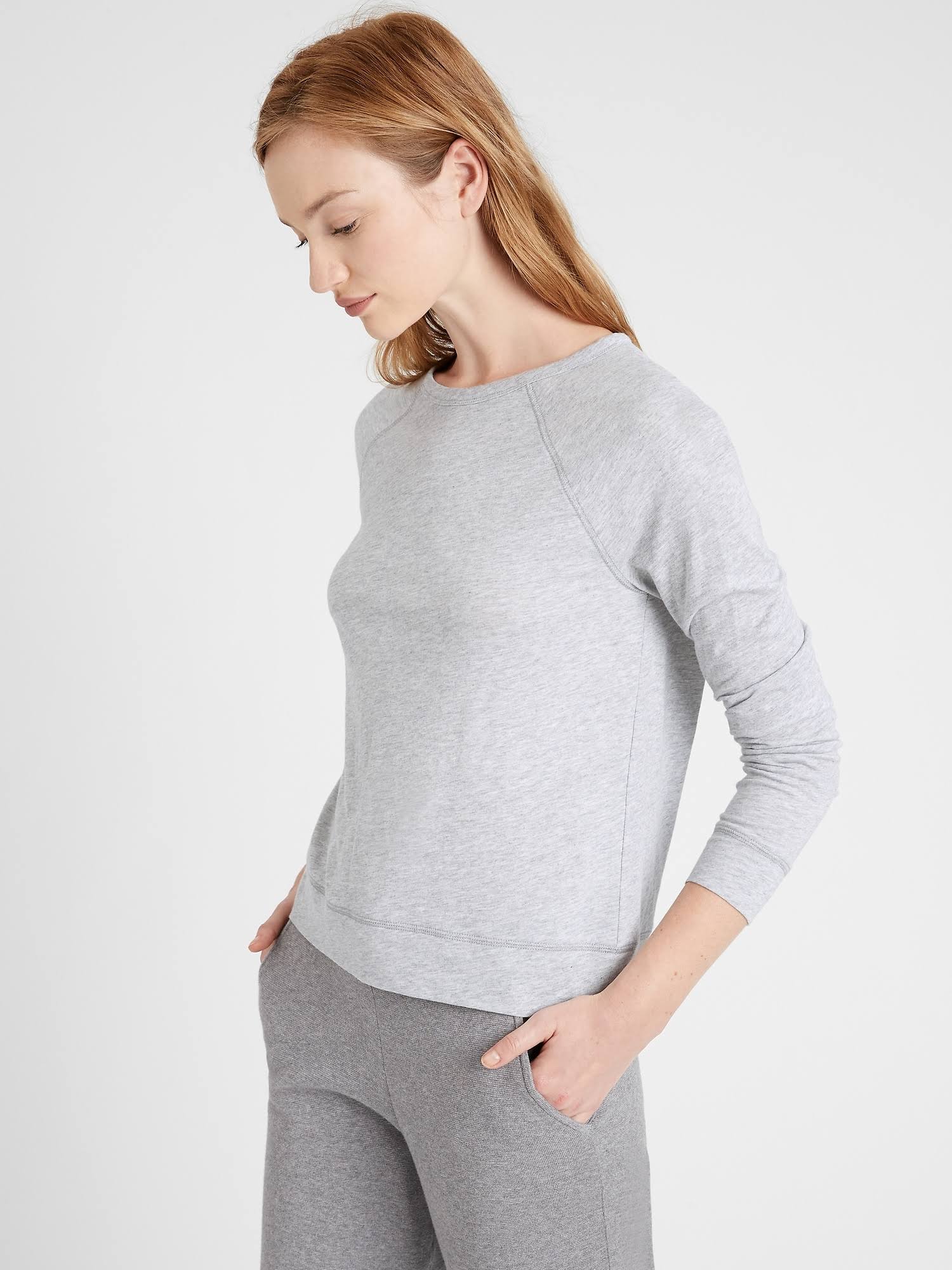 Banana Republic Women's Slub Cotton-Modal Raglan T-Shirt Heather Gray Size M