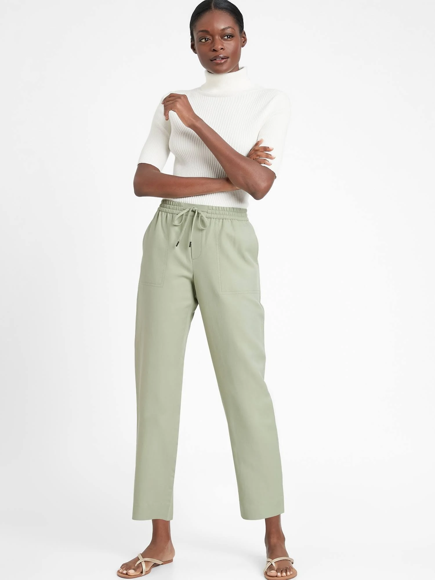 Banana Republic Women's Slim Tencel -Linen Pant Shaded Sage Green Size Xs