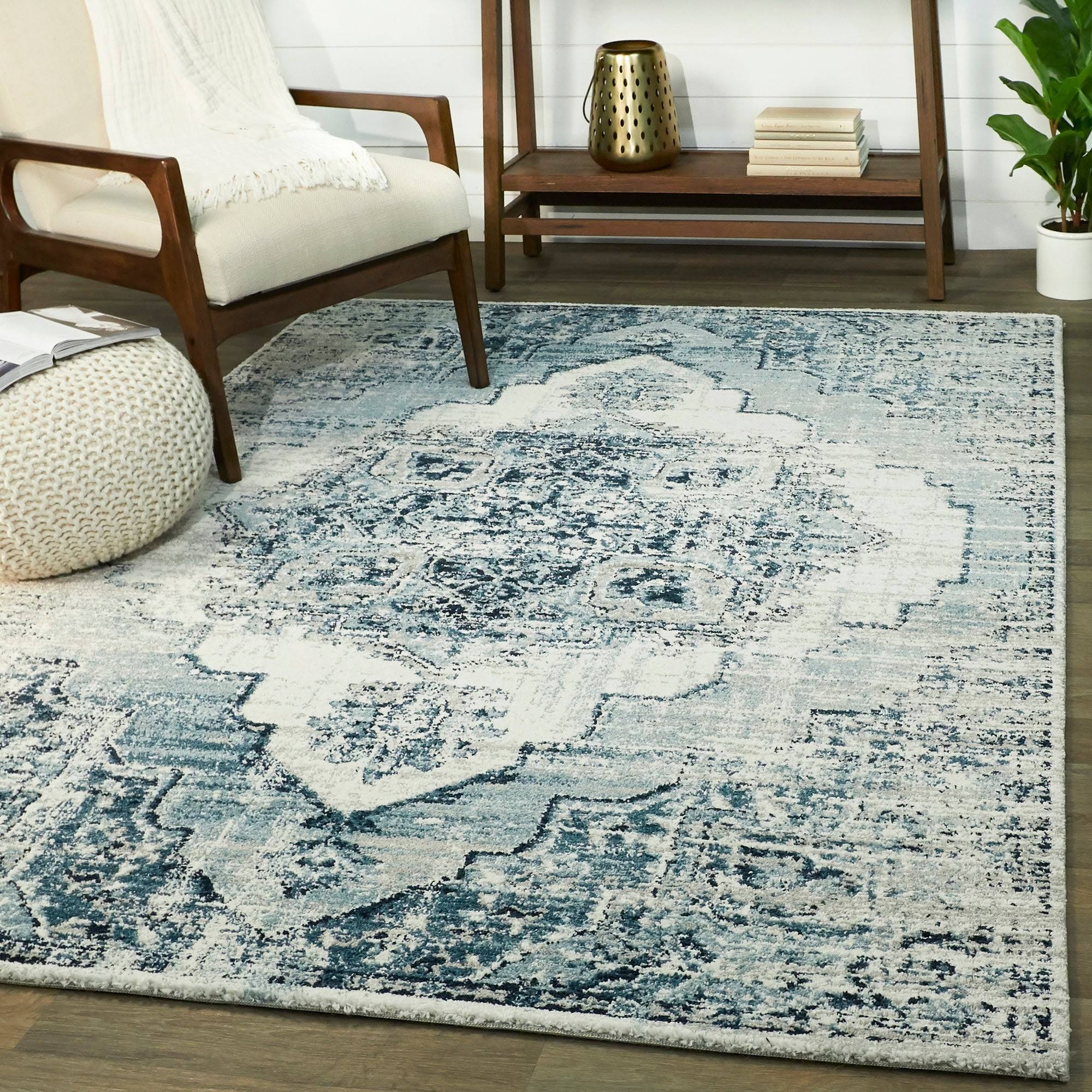 Amal Distressed Persian Medallion Area Rug - 2&7x22 x 7& Runner - Teal