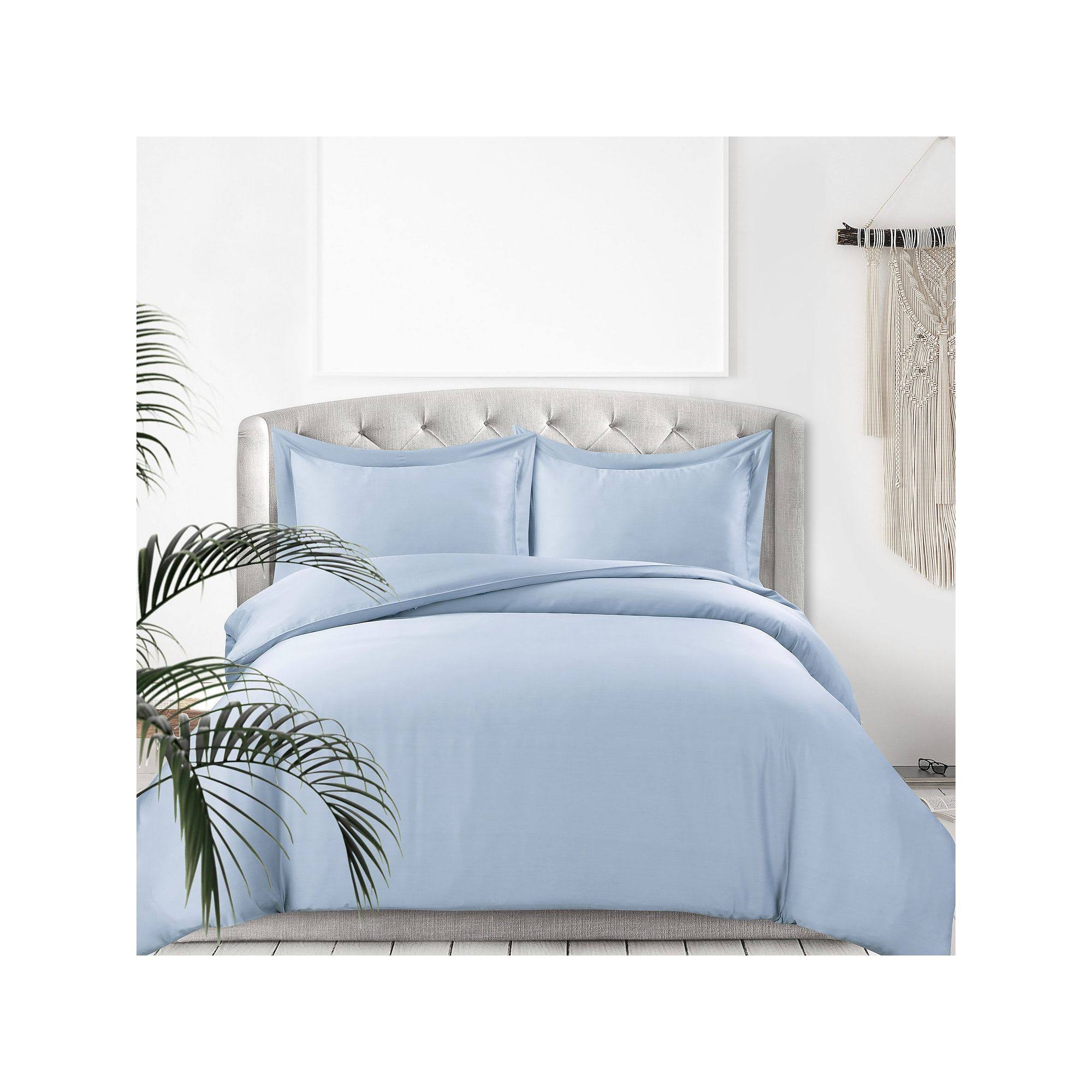 Tribeca Living 300 Thread Count Rayon from Bamboo Oversized Duvet Cover Set, Blue, Queen Set