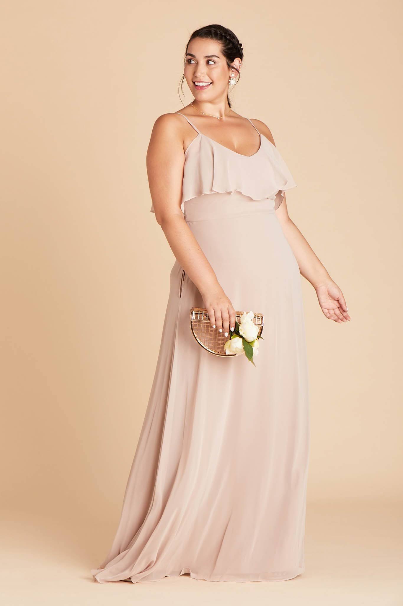 Birdy Grey Jane Plus Size Convertible Chiffon Bridesmaid Dress in Taupe 2x / Taupe / No Slit