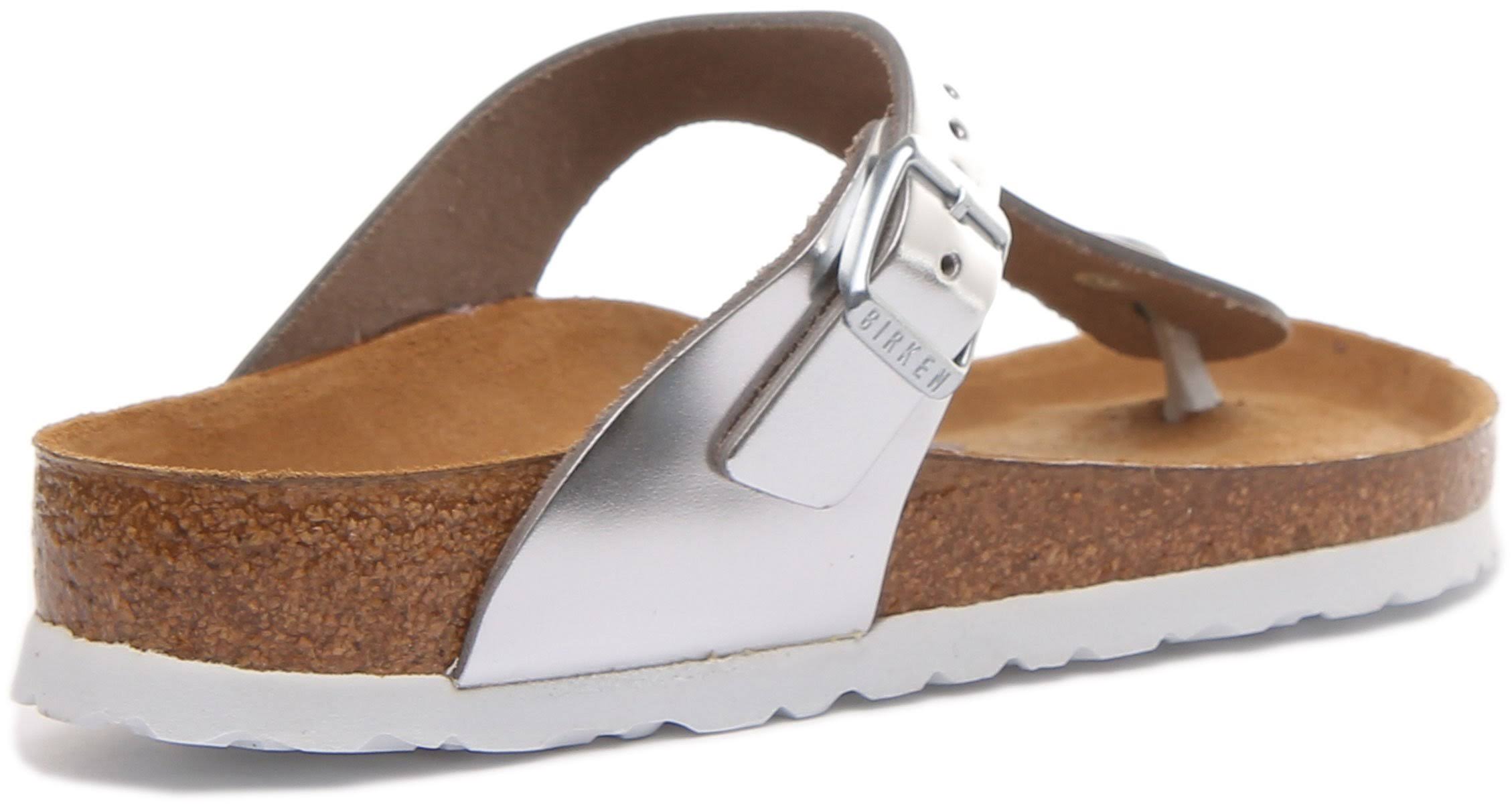 Birkenstock Gizeh Natural Leather Metallic Silver Thong Sandals