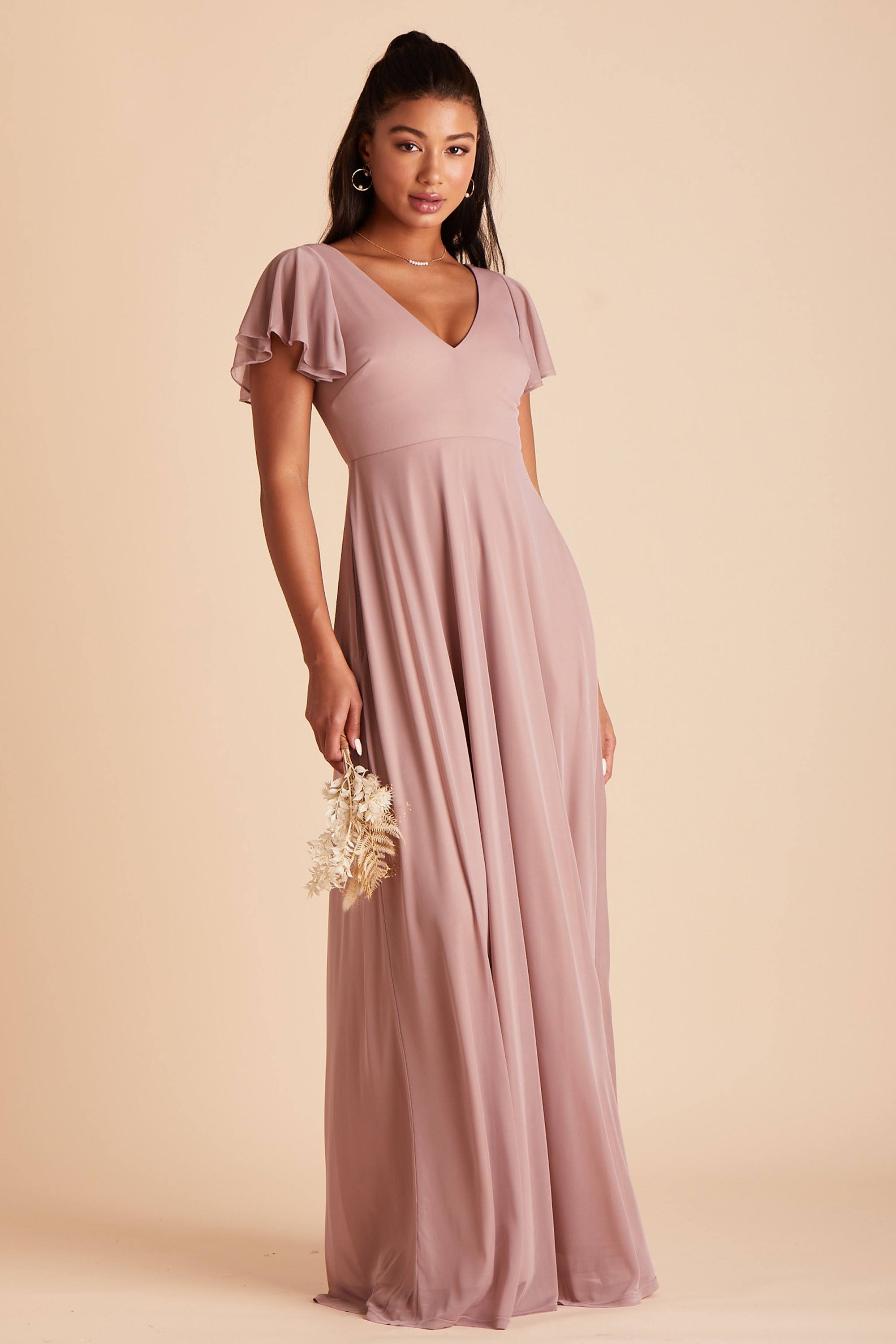 Birdy Grey Hannah Flutter Sleeve Bridesmaid Dress in Mauve M / Mauve