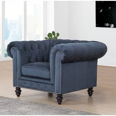 Brooklyn 21.5x22 Chesterfield Chair Fabric: Navy Blue Polyester