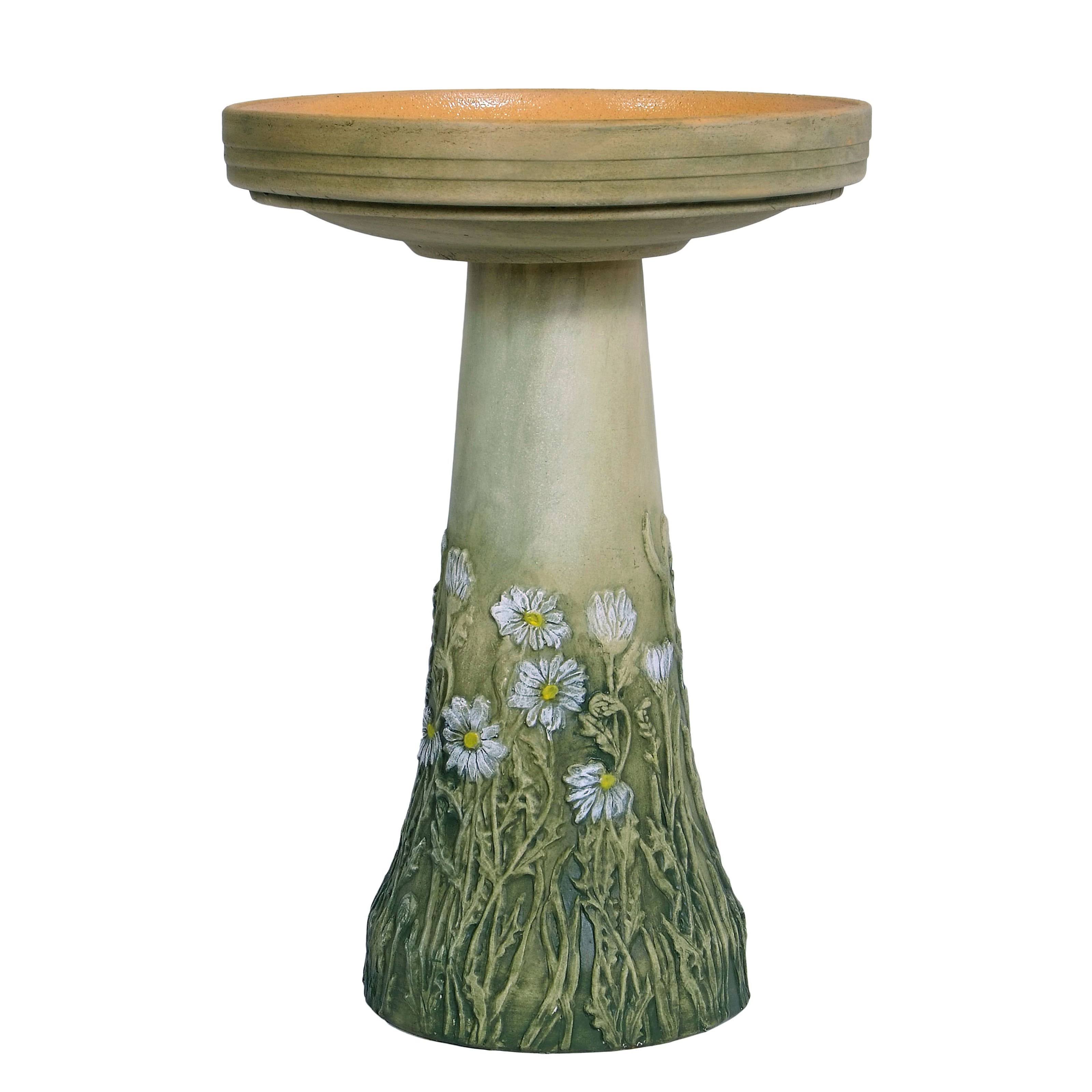 Birds Choice Burley Flowering Daisy Clay Bird Bath, Medium, Green