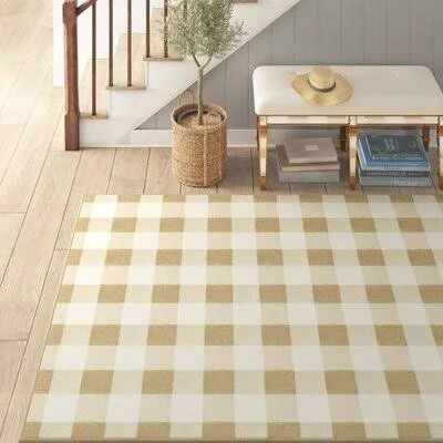 Mccallister Plaid Tan/Ivory Indoor / Outdoor Area Rug Birch Lane Rug Size: Rectangle 6&7x22 x 9&6x22