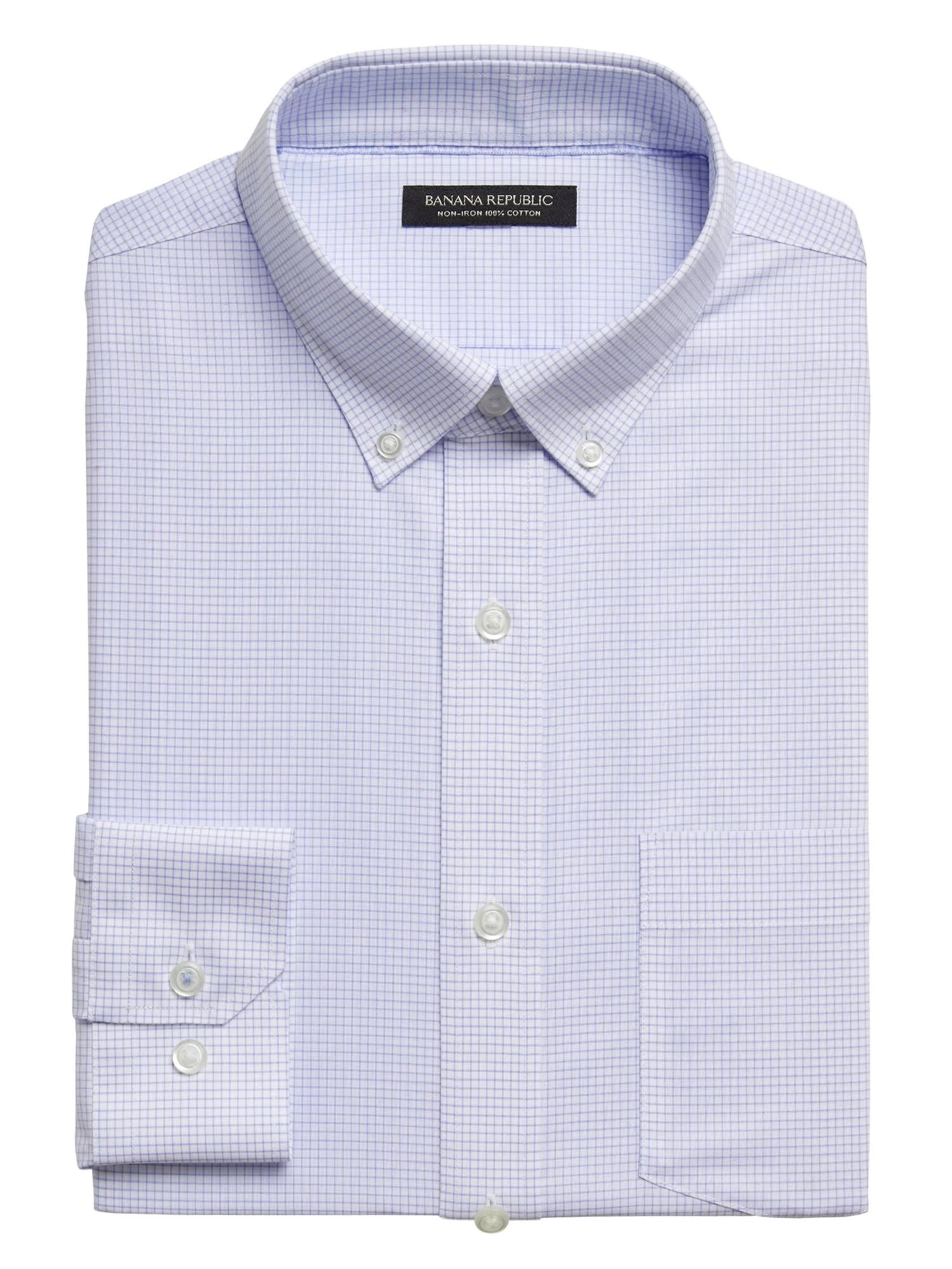 Banana Republic Men's Slim-Fit Non-Iron Dress Shirt with Button-Down Collar Marfa Blue Tall Size M