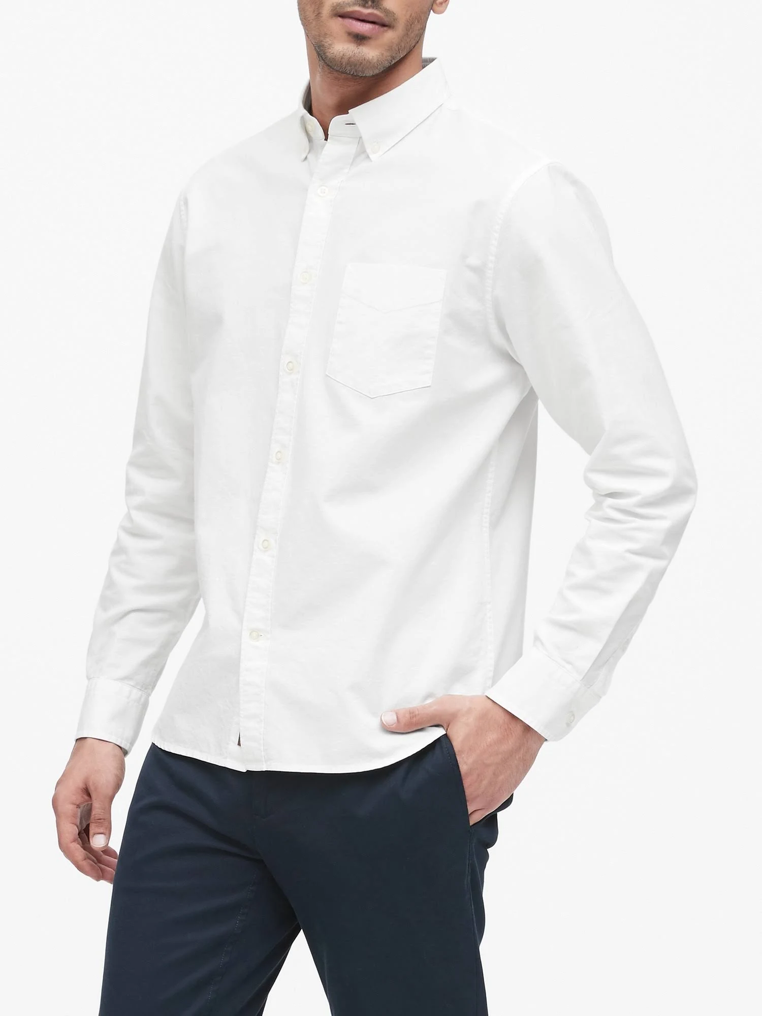 Banana Republic Men's Untucked Standard-Fit Cotton Oxford Shirt Optic White Size XXL