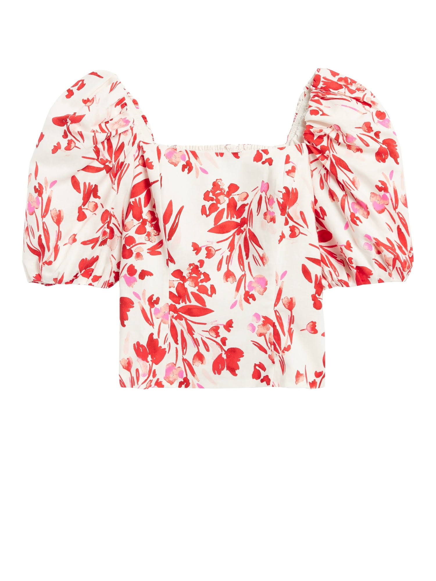 Banana Republic Women's Puff-Sleeve Cropped Top Red Floral Size L