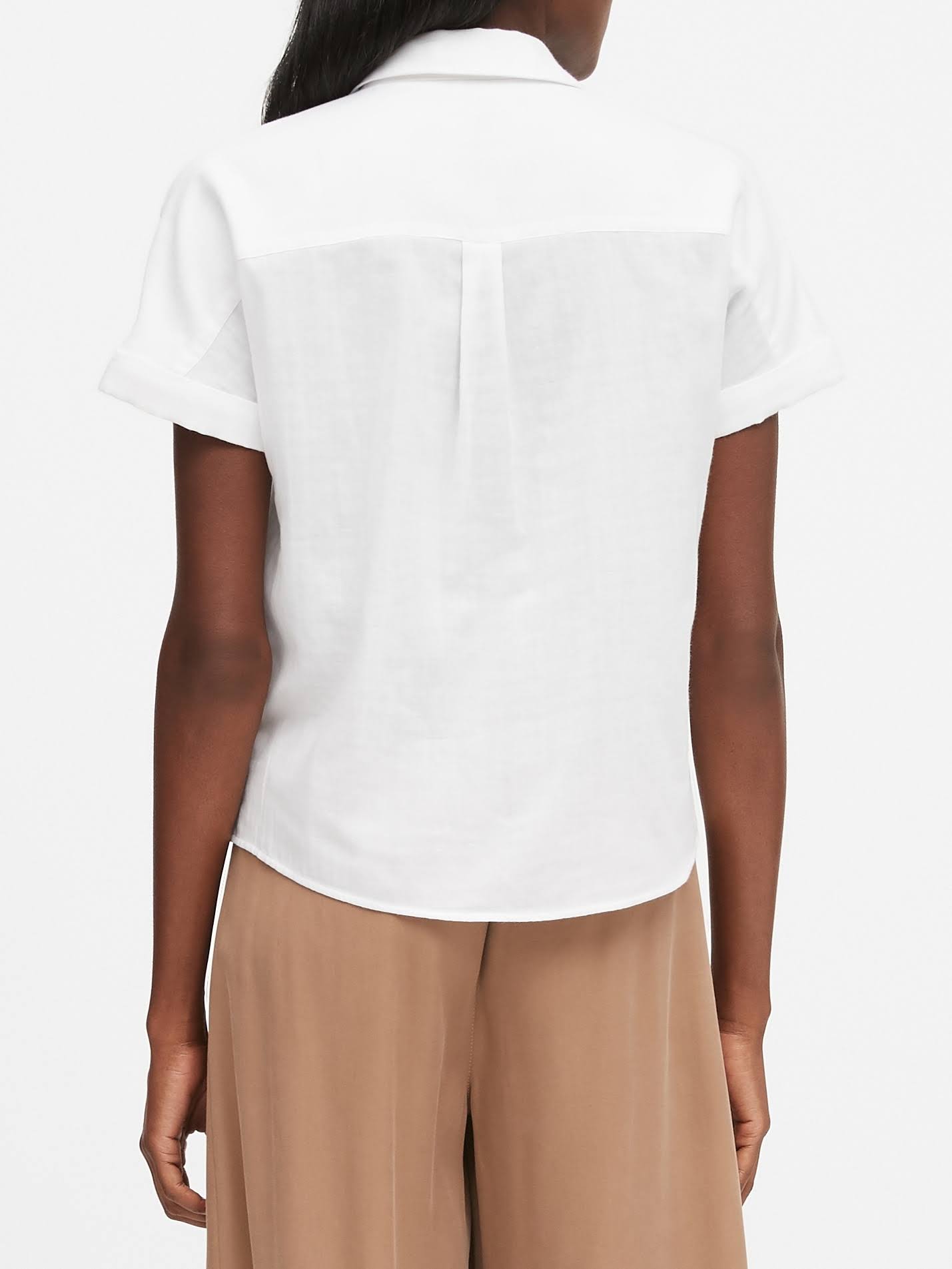 Banana Republic Women's Cotton Gauze Roll-Cuff Shirt Pure White Size L