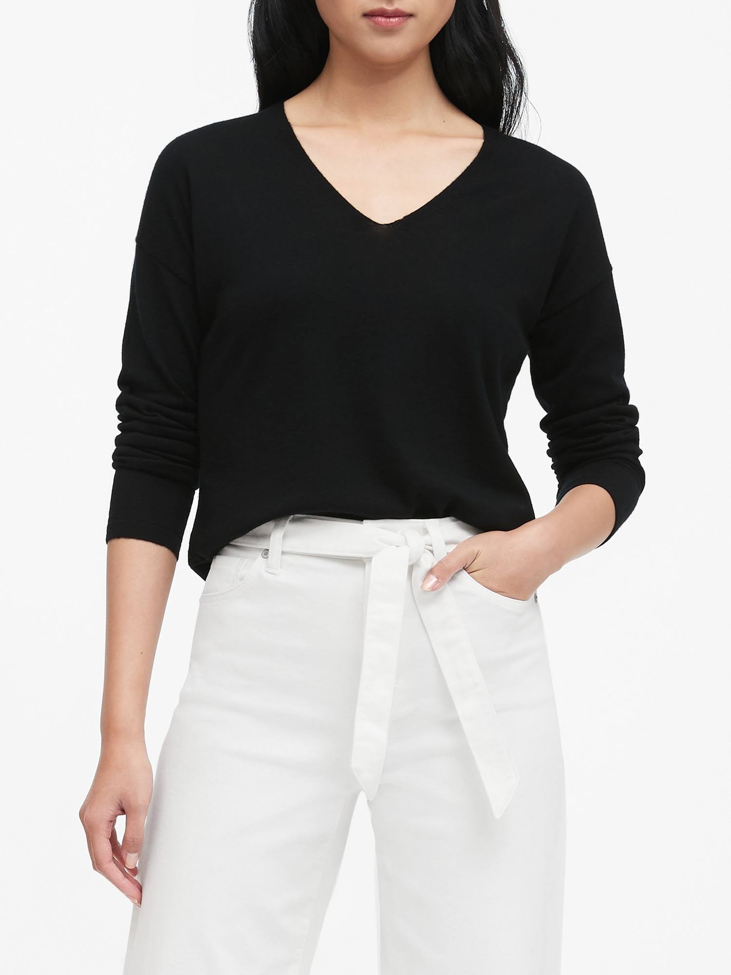 Banana Republic Women's Washable Merino V-Neck Sweater Black Size S