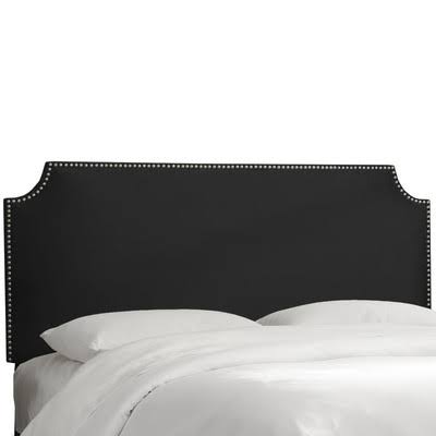 Willa Arlo Interiors Alamak Velvet Notched Nail Button Upholstered Panel Headboard Size: Full, Upholstery: Velvet Black
