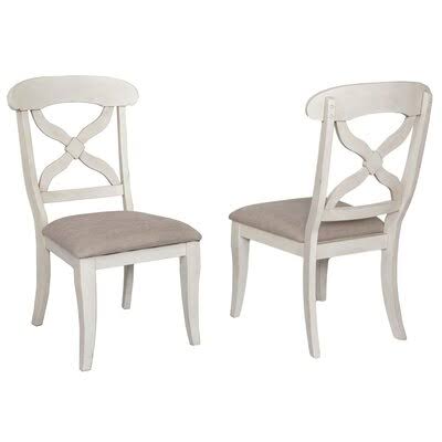 Elick Upholstered Solid Wood Cross Back Side Chair Birch LANE? Finish: Antique White