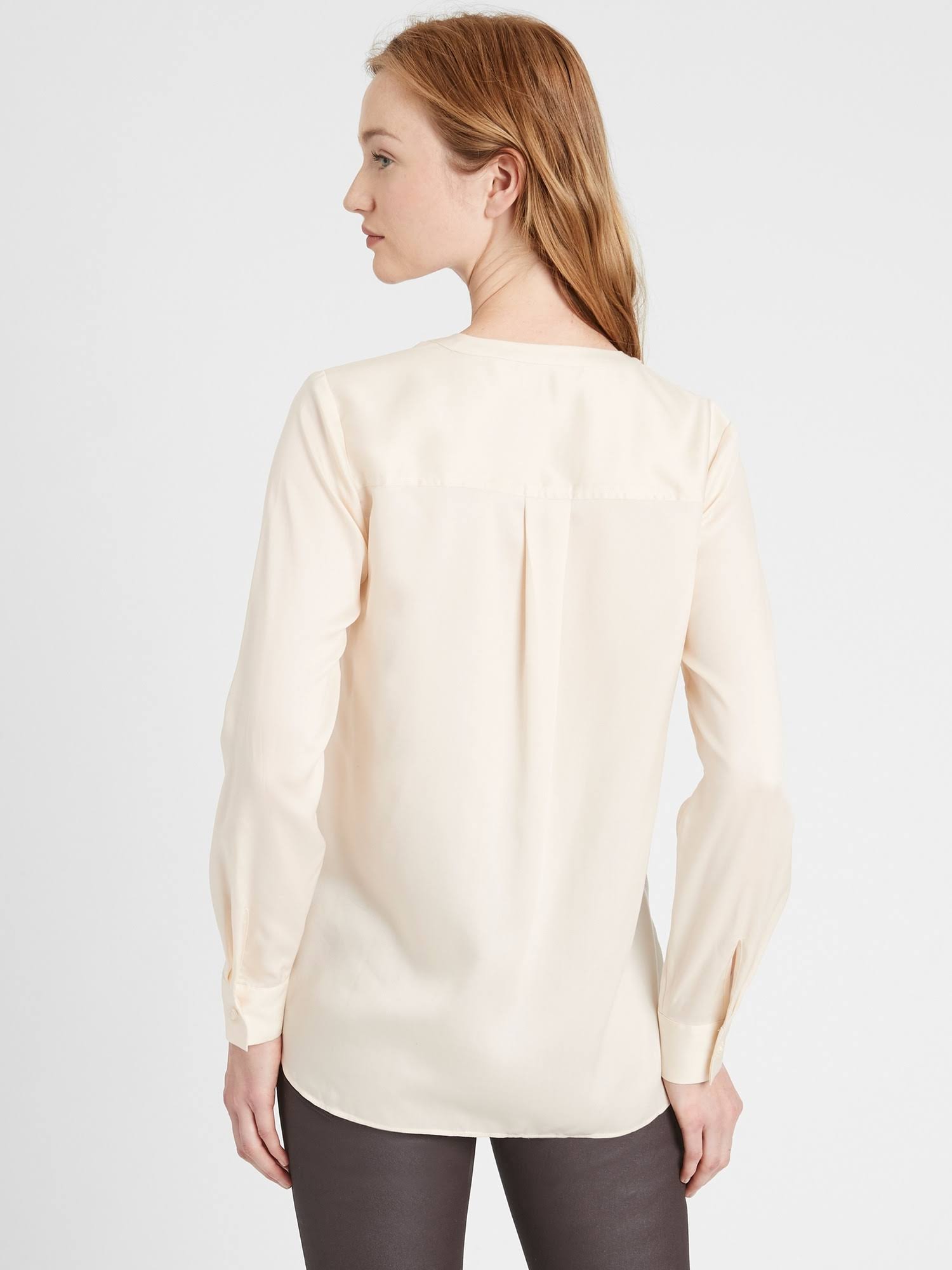 Banana Republic Women's Banded Collar Shirt Light Almond Beige Size S