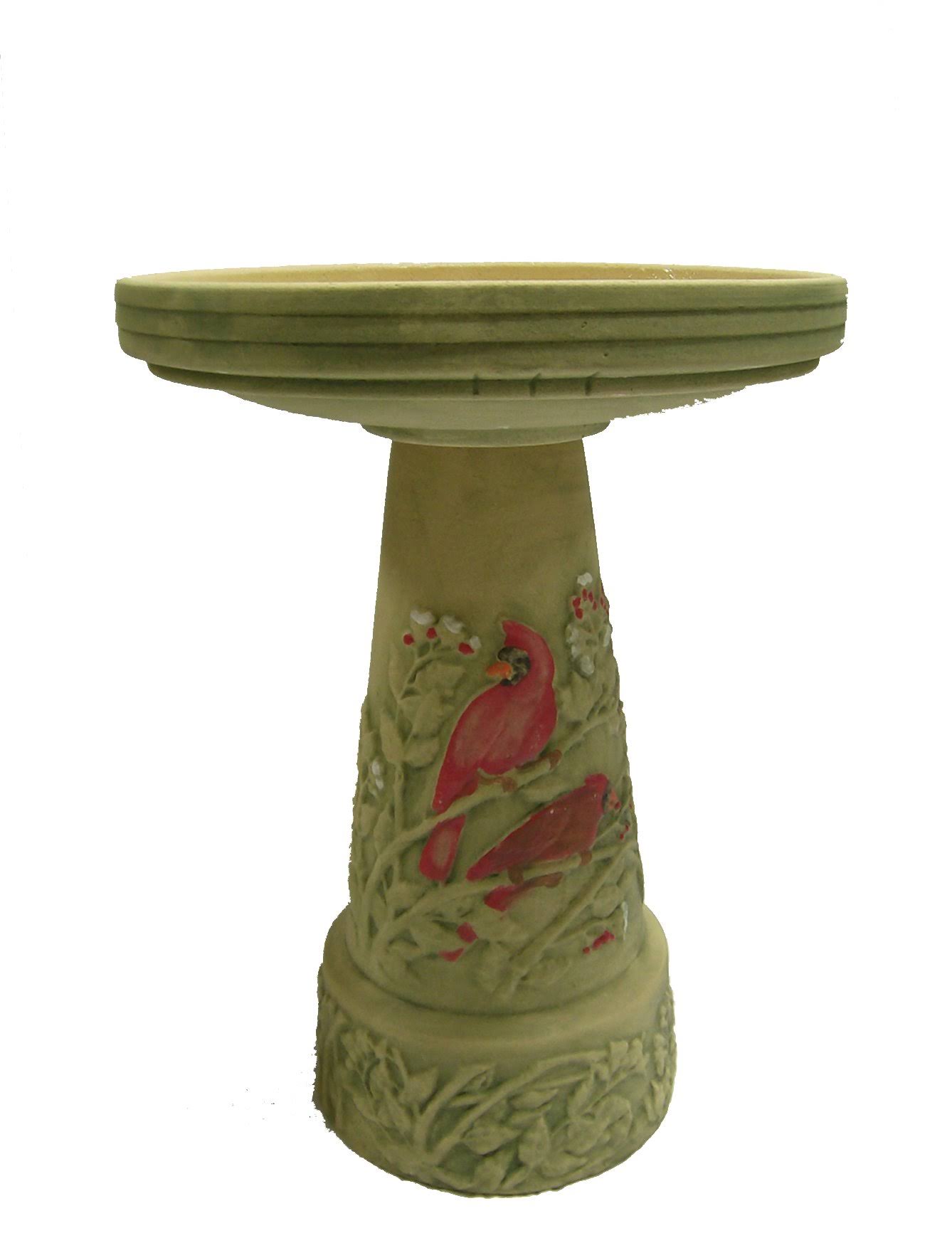 Burley Clay Summer Cardinal Bird Bath Set