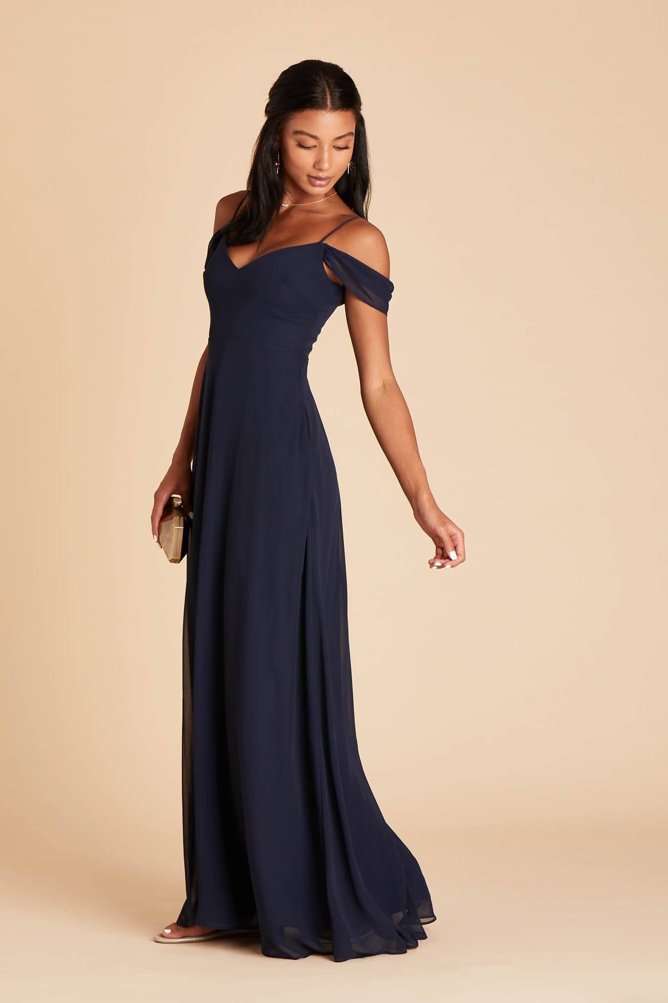 Devin Convertible Chiffon Bridesmaid Dress in Navy XL / Navy / No Slit