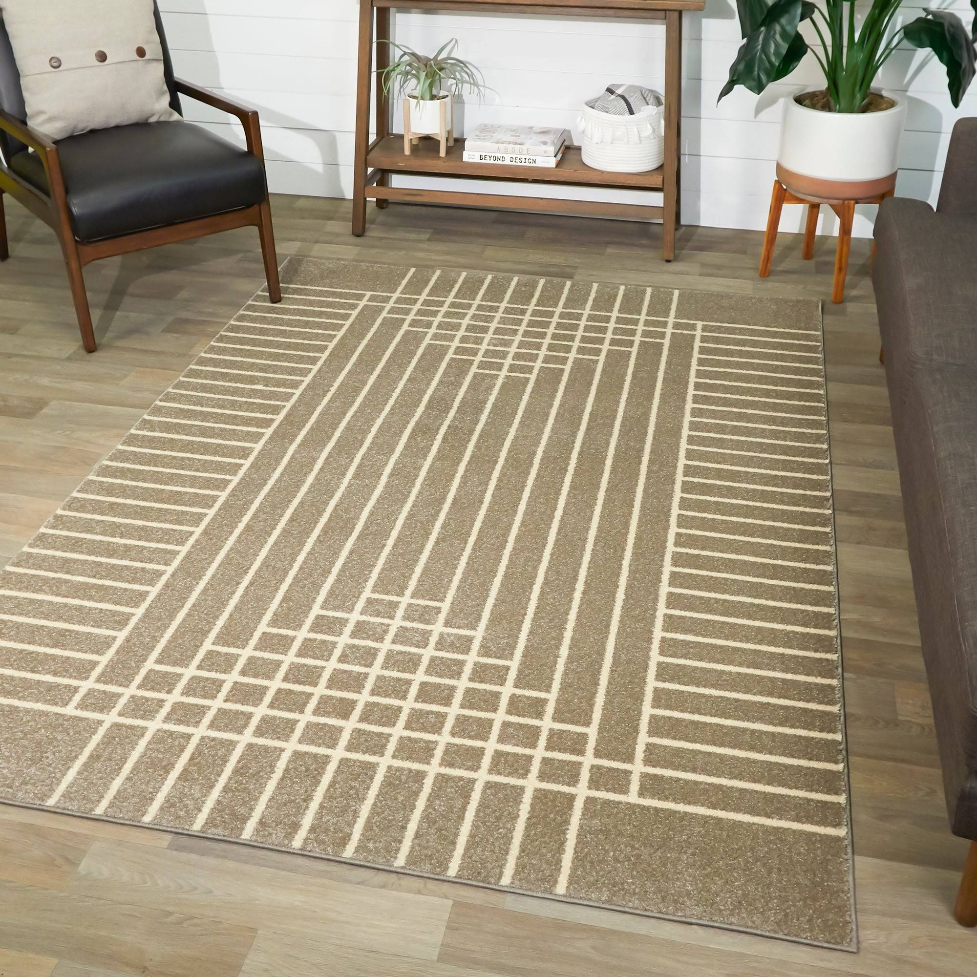 Balta Shefford Taupe 8 ft. x 10 ft. Art Deco Striped Area Rug, Brown