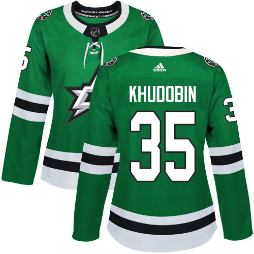 Adidas Dallas Stars #35 Anton Khudobin Green Home Authentic Women's Stitched Jersey Womens