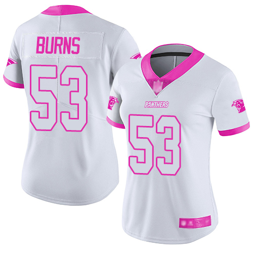 Panthers #53 Brian Burns White/Pink Women's Stitched Limited Rush Fashion Jersey
