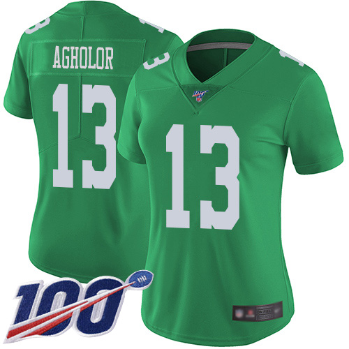 Philadelphia Eagles #13 Nelson Agholor Green Women's Stitched Limited Rush 100th Season Jersey Womens