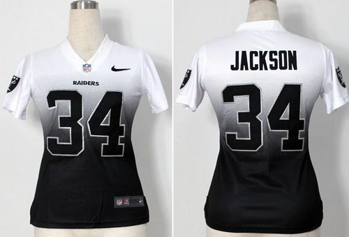 Raiders #34 Bo Jackson White/Black Women's Stitched Elite Fadeaway Fashion Jersey
