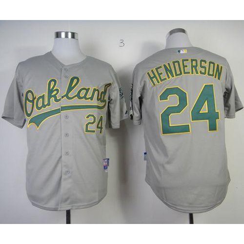 Oakland Athletics #24 Rickey Henderson Grey Cool Base Stitched Jersey Men's