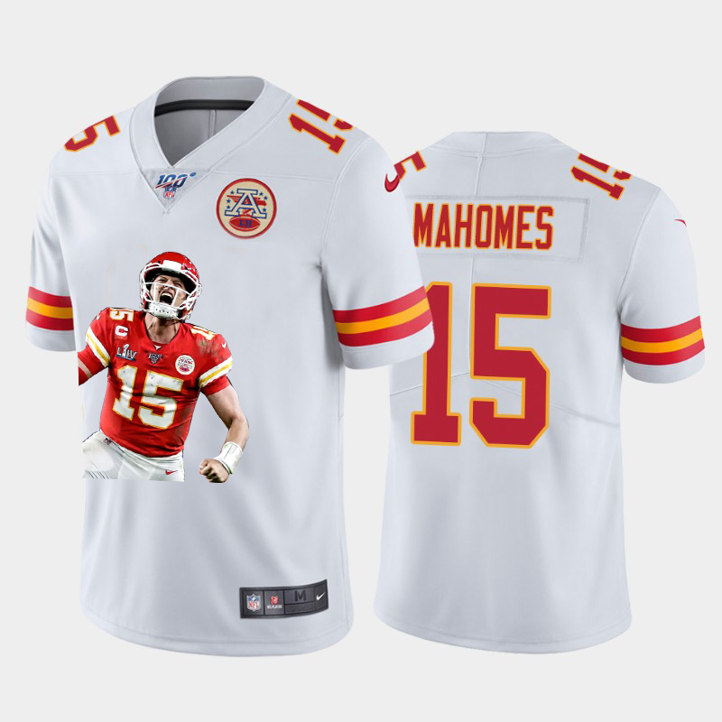 Kansas City Chiefs #15 Patrick Mahomes Team Hero 2 Vapor Limited 100 Jersey White Golden