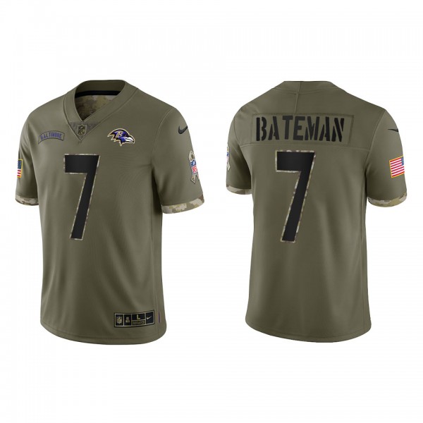 Men's Youth Women Baltimore Ravens #7 Rashod Bateman 2022 Salute To Service Limited Jersey - Olive
