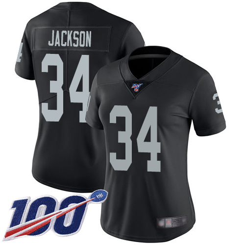 Raiders #34 Bo Jackson Black Team Color Women's Stitched 100th Season Vapor Limited Jersey