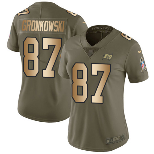 Buccaneers #87 Rob Gronkowski Olive/Gold Women's Stitched Limited 2017 Salute To Service Jersey
