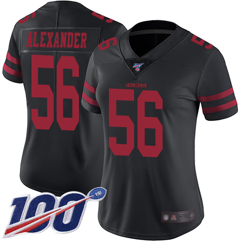 San Francisco 49ers #56 Kwon Alexander Black Alternate Women's Stitched 100th Season Vapor Limited Jersey Womens