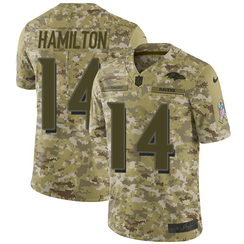 Ravens #14 Kyle Hamilton Camo Youth Stitched Limited 2018 Salute To Service Jersey
