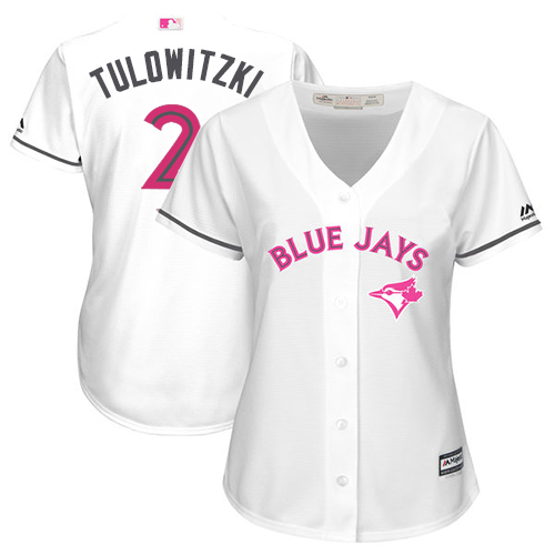 Toronto Blue Jays #2 Troy Tulowitzki White Mother's Day Cool Base Women's Stitched Jersey Womens