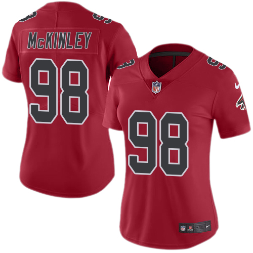 Atlanta Falcons #98 Takkarist McKinley Red Women's Stitched Limited Rush Jersey Womens