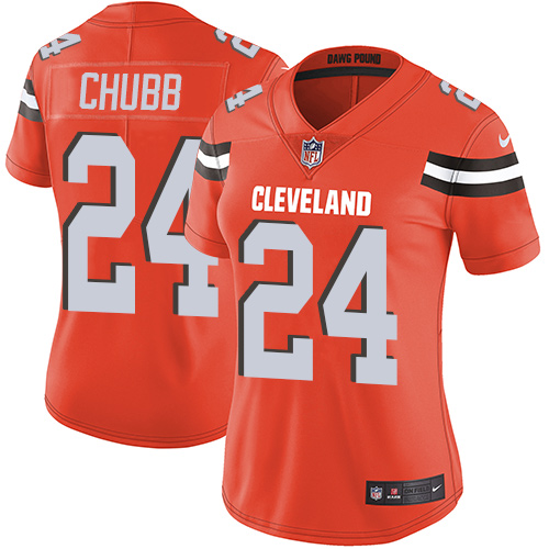 Browns #24 Nick Chubb Orange Alternate Women's Stitched Vapor Untouchable Limited Jersey