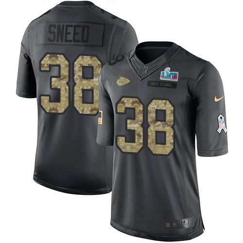 Chiefs #38 L'Jarius Sneed Black Super Bowl LVII Patch Youth Stitched Limited 2016 Salute To Service Jersey