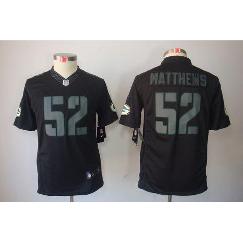 Green Bay Packers #52 Clay Matthews Black Impact Youth Stitched Limited Jersey Youth