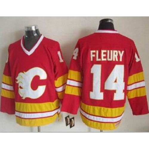 Calgary Flames #14 Theoren Fleury Red CCM Throwback Stitched Jersey Men's