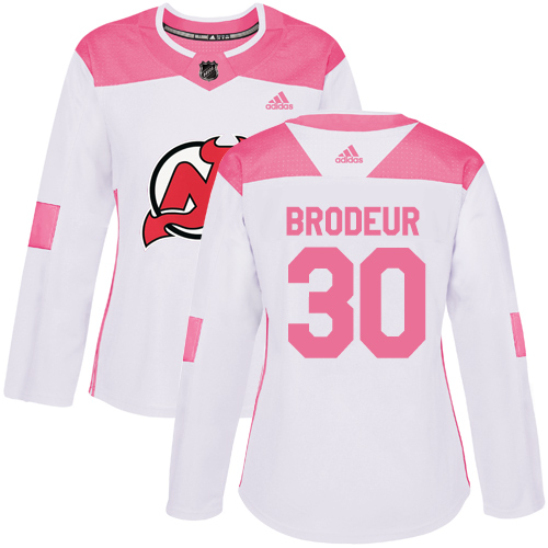 Adidas New Jersey Devils #30 Martin Brodeur White/Pink Authentic Fashion Women's Stitched Jersey Womens