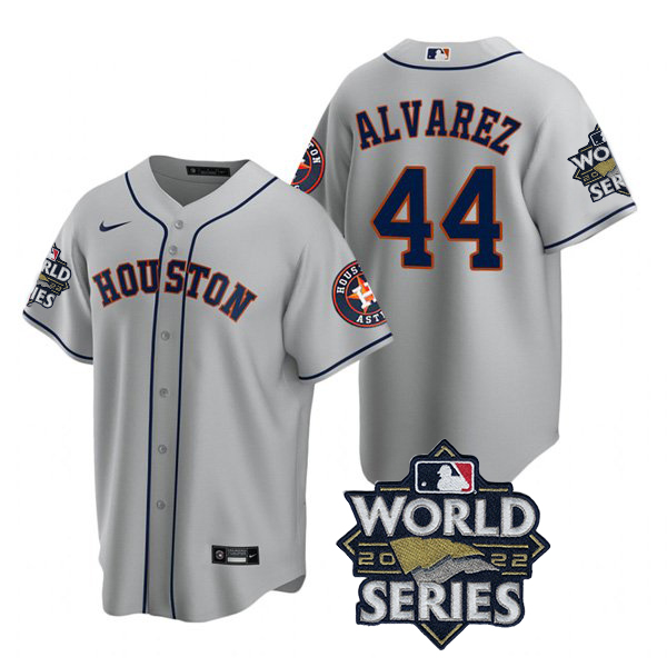 Houston Astros #44 Yordan Alvarez Men's 150th Anniversary 2022 World Series Game Jersey - Gray