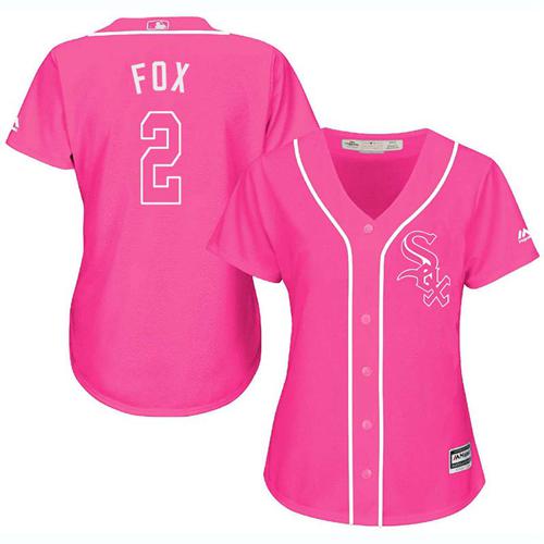 Chicago White Sox #2 Nellie Fox Pink Fashion Women's Stitched Jersey Womens