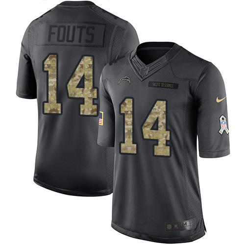 Los Angeles Chargers #14 Dan Fouts Black Men's Stitched Limited 2016 Salute to Service Jersey Men's