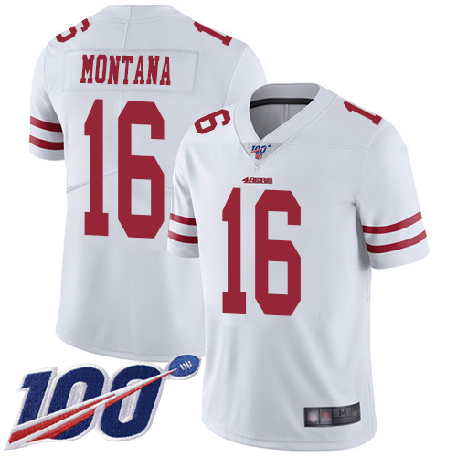 49ers #16 Joe Montana White Men's Stitched 100th Season Vapor Limited Jersey