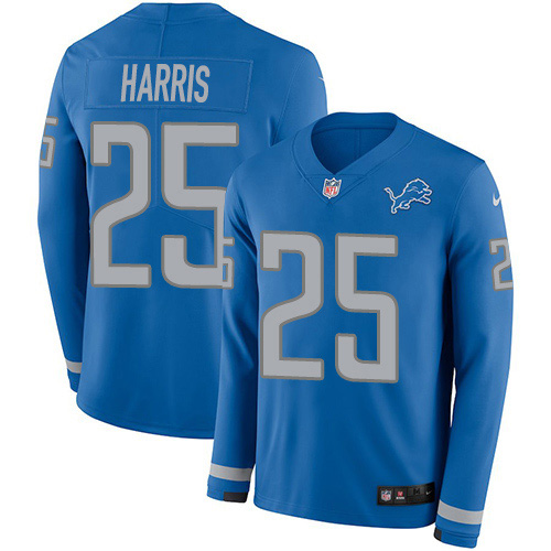 Detroit Lions #25 Will Harris Blue Team Color Youth Stitched Limited Therma Long Sleeve Jersey Youth