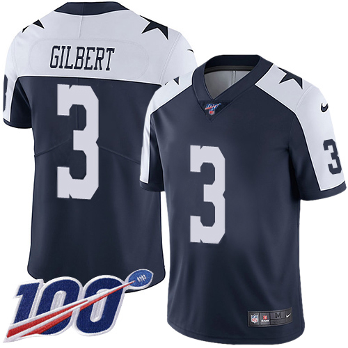 Dallas Cowboys #3 Garrett Gilbert Navy Blue Thanksgiving Men's Stitched 100th Season Vapor Throwback Limited Jersey Men's
