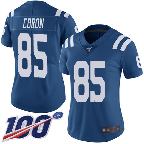 Indianapolis Colts #85 Eric Ebron Royal Blue Women's Stitched Limited Rush 100th Season Jersey Womens