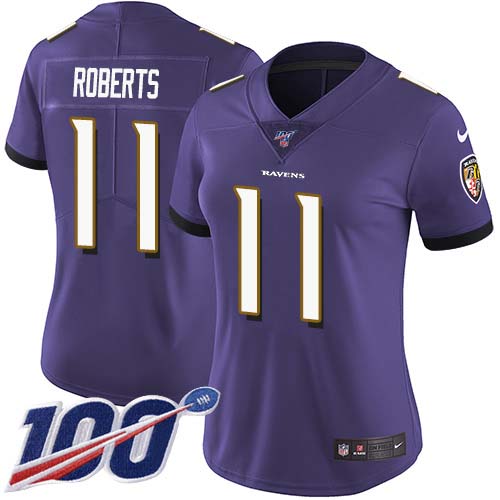 Baltimore Ravens #11 Seth Roberts Purple Team Color Women's Stitched 100th Season Vapor Untouchable Limited Jersey Womens