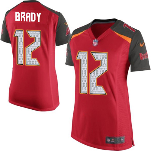 Buccaneers #12 Tom Brady Red Team Color Women's Stitched New Elite Jersey