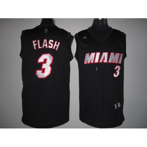 Miami Heat #3 Dwyane Wade Stitched Black Flash Fashion Jersey Mens
