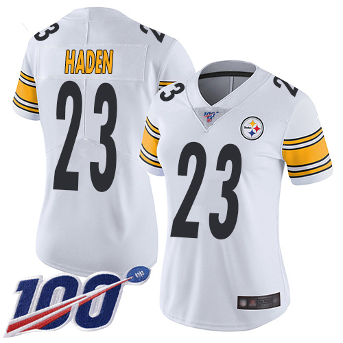 Pittsburgh Steelers #23 Joe Haden White Women's Stitched 100th Season Vapor Limited Jersey Womens